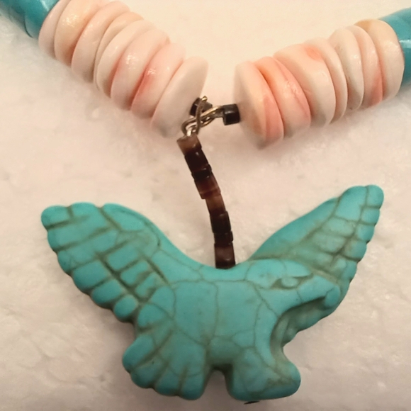 VTG Navajo Necklace Eagle Pendant Reconstituted Turquoise Graduated Discs 24" - Picture 4 of 17